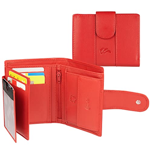 Dolphin® Damen Geldbörse Leder “Rapid Pay Lady” - Brieftasche mit kontaktloser Schnell-Zahlungsfunktion - Leder Portemonnaie mit RFID Schutz - Hochwertige Riegelbörse mit viel Stauraum (Rot) von Dolphin