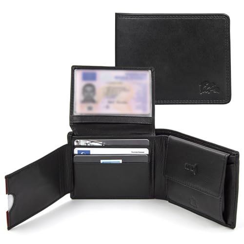 Dolphin® Herren Leder Geldbörse “Rapid Pay” - Brieftasche mit kontaktloser Schnell-Zahlungsfunktion in 3 Größen - Hochformat u. Querformat - Portemonnaie mit RFID Schutz (Geldbörse – Typ 2 (M, quer)) von Dolphin