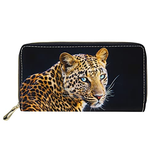 Dolyues 3D-Gelb-Leopard-Gepard-Druck-Frauen-Geldbörsen-Reißverschluss-PU-Leder-Kreditkartenhalter-mehrere Kartenfächer-Clutch-Tasche von Dolyues