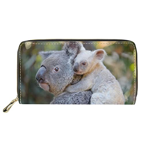 Dolyues Damen-Geldbörse mit Reißverschluss und Münzfächern, PU-Leder, langer Kreditkartenhalter, mehrere Kartenfächer für Damen, Koala Baby und Mutter Design, Klassisch von Dolyues