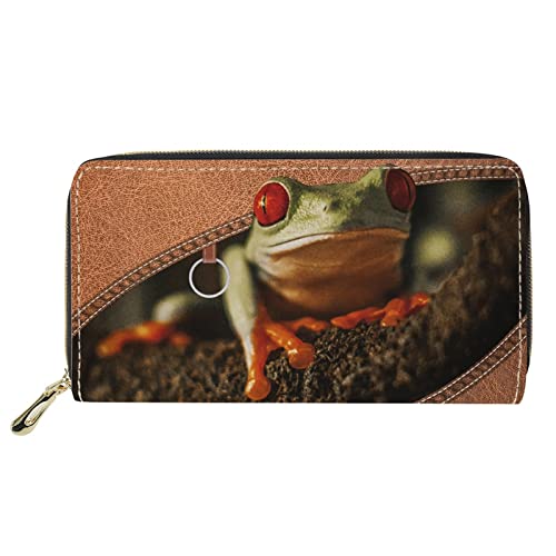 Dolyues Lange Damen-Geldbörse aus PU-Leder mit mehreren Schlitzen, Kreditkartenhalter mit Reißverschluss, Münzgeldbeutel für Damen, Niedliches Frosch-Design, Klassisch von Dolyues