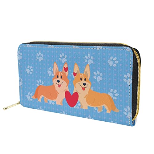 Dolyues Valentinstagsgeschenk Corgi-Hundedruck, Lange Pu-Leder-Geldbörse für Damen, Geldbörse mit Reißverschluss, Mehreren Kartenfächern und Kartenhaltern, Handytasche von Dolyues