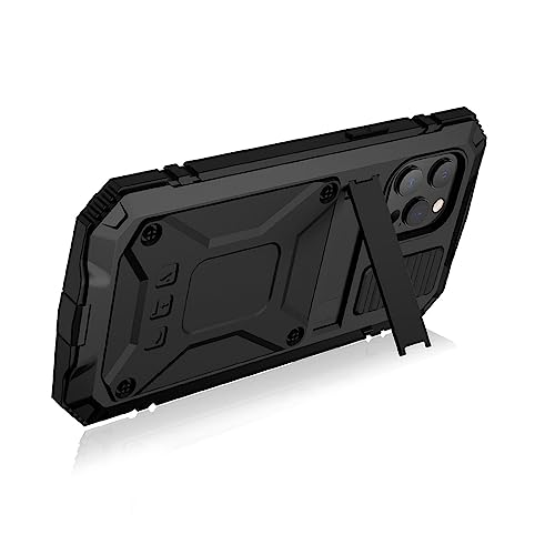 Domasvmd Schutzhülle für iPhone 13 aus Metall, staubdicht, stoßfest, vollständiger Schutz, mit Handy-Ständer, Schwarz von Domasvmd