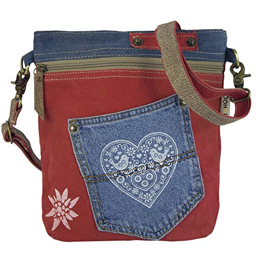 Domelo klein Trachtentasche. Canvas Trachten Umhängetasche mit Herz Aufdruck. Rote Damen Oktoberfest Tasche. Crossybody Bag für Trachtenmode Liebhaber mit Trachtenmotive von Domelo