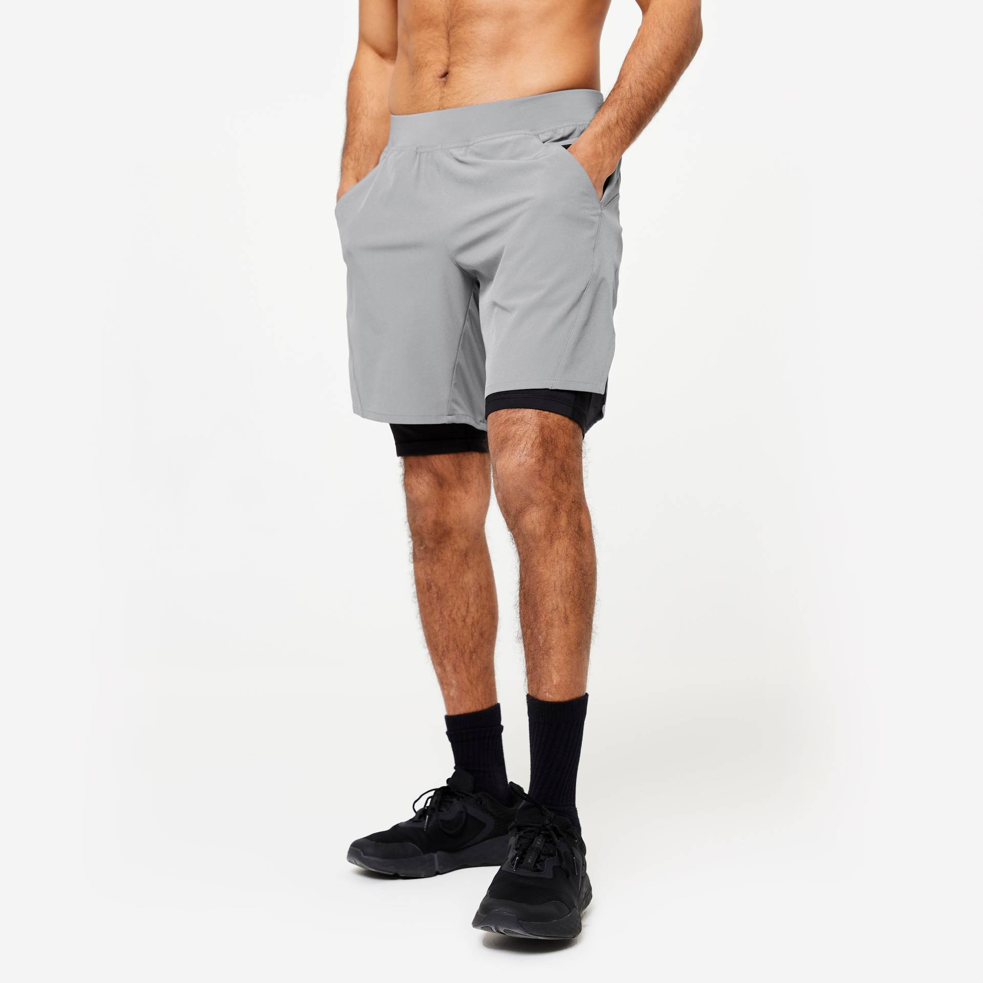 2-in-1-Shorts Herren RV-Tasche - 500 grau von Domyos