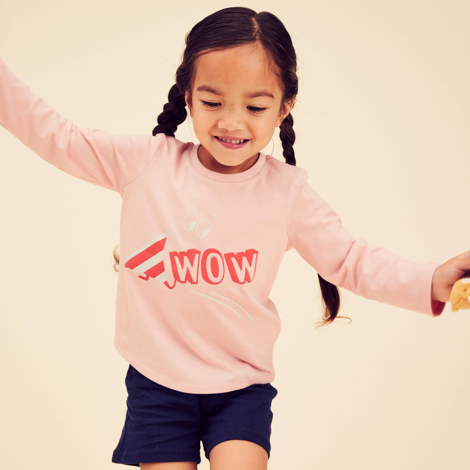 Langarmshirt Basic Baumwolle Kinder rosa mit Motiven von Domyos