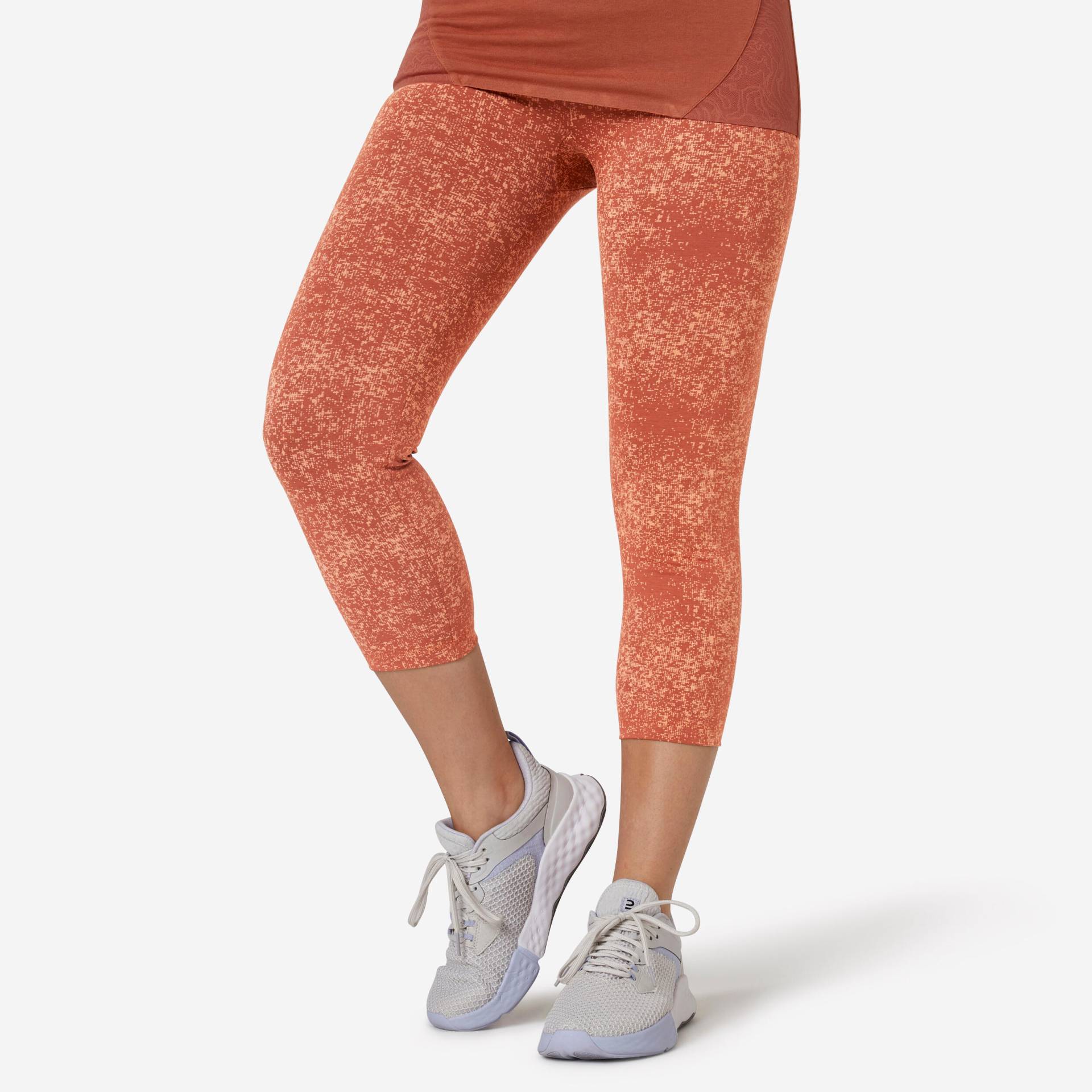 Leggings 7/8 Fitness hoher Baumwollanteil figurformend terrakotta von Domyos