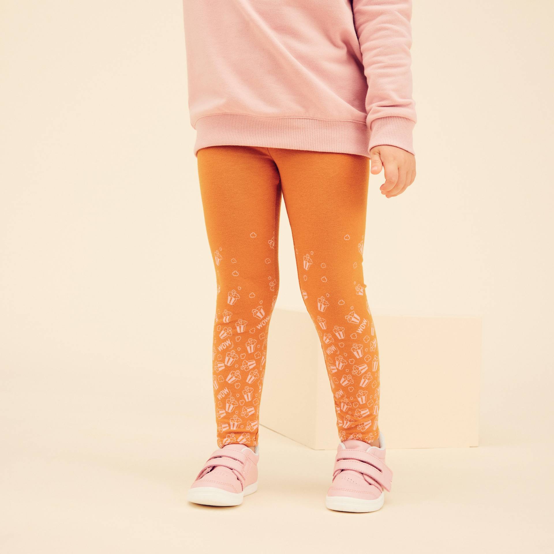 Leggings Baby Basic Baumwolle - ocker/rosa mit Motiven von Domyos