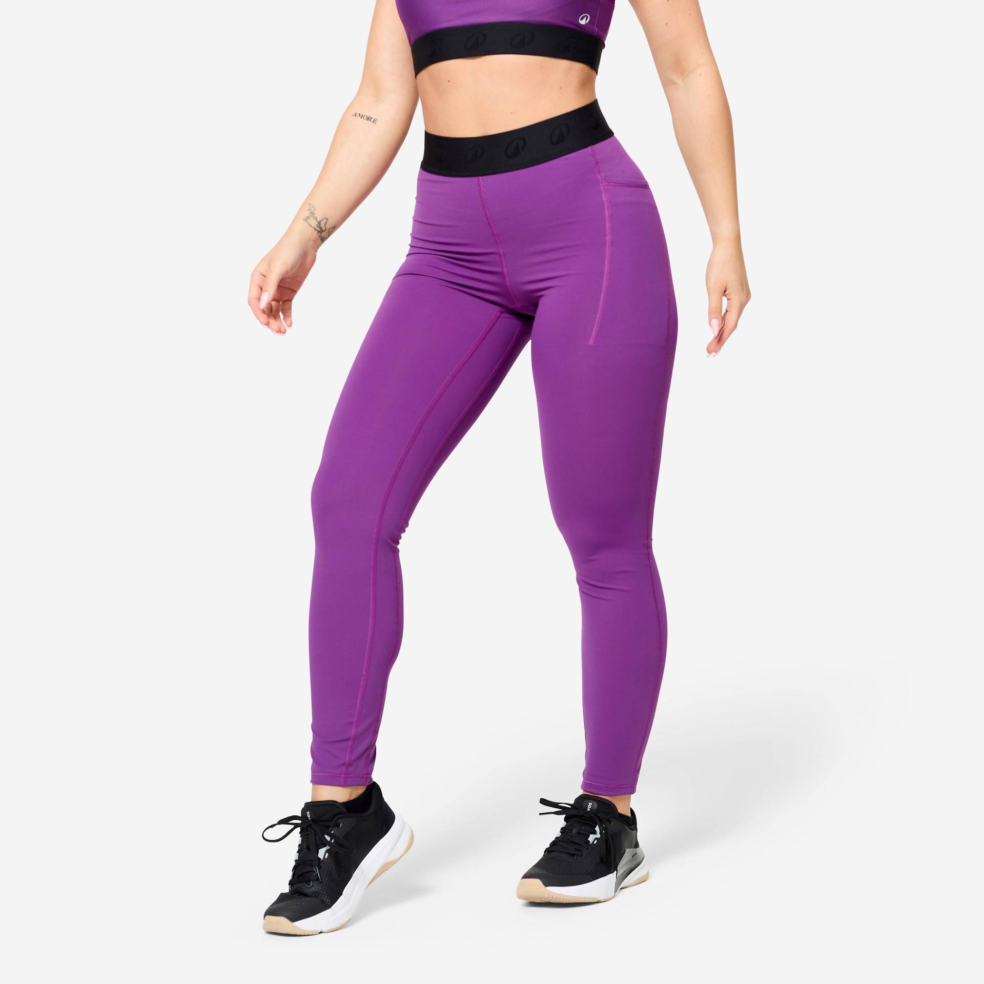 Leggings Damen elastischer Taillenbund - lila von Domyos