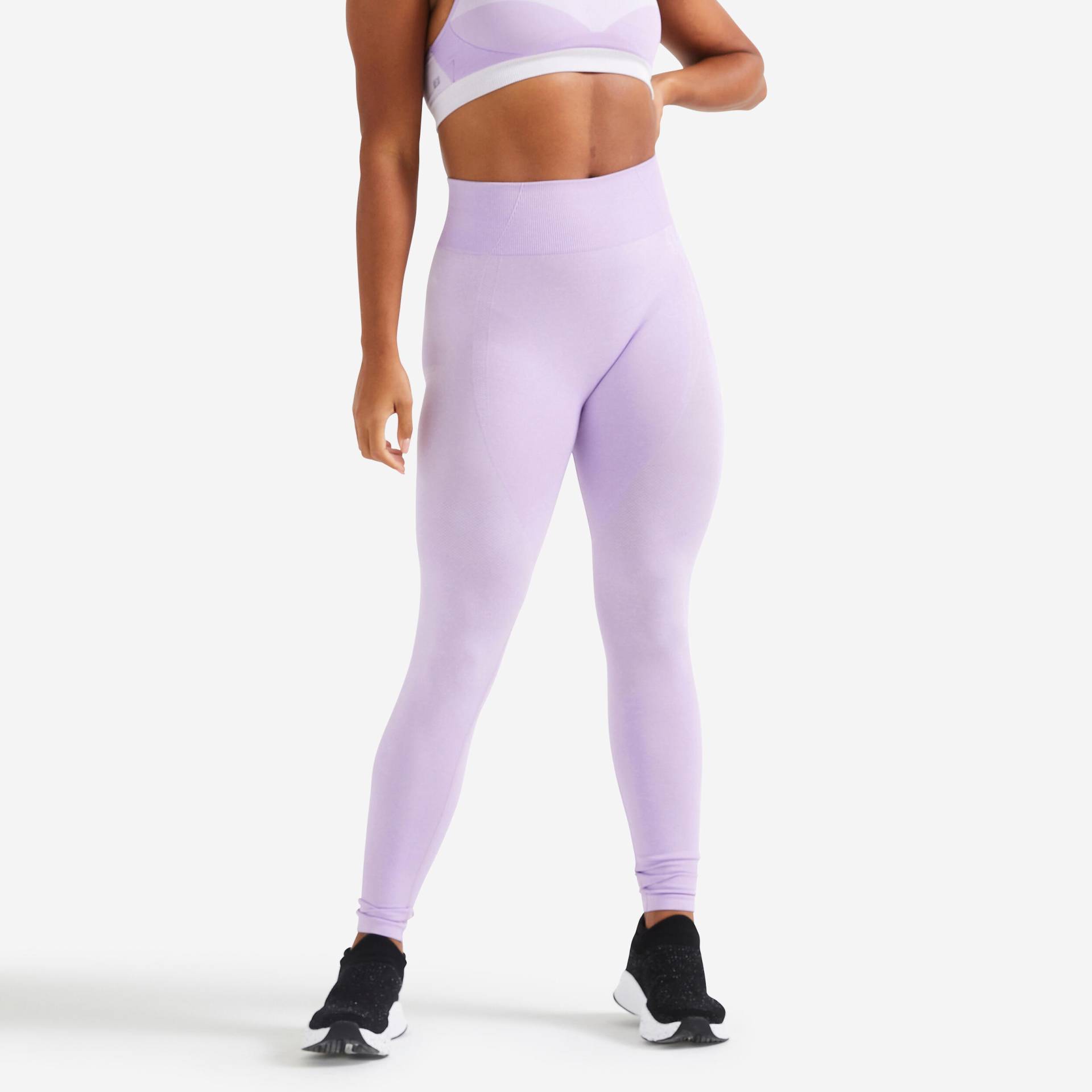 Leggings hoher Taillenbund Smartphonetasche Fitness seamless - violett von Domyos