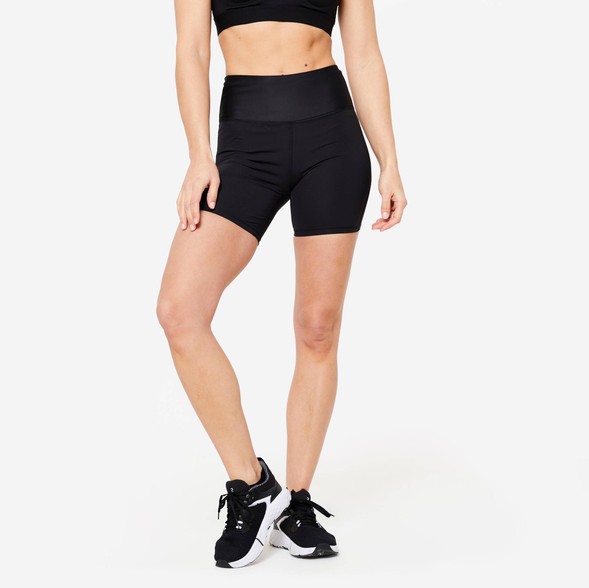 Shorts hoher Bund figurformend Fitness Cardio - schwarz von Domyos