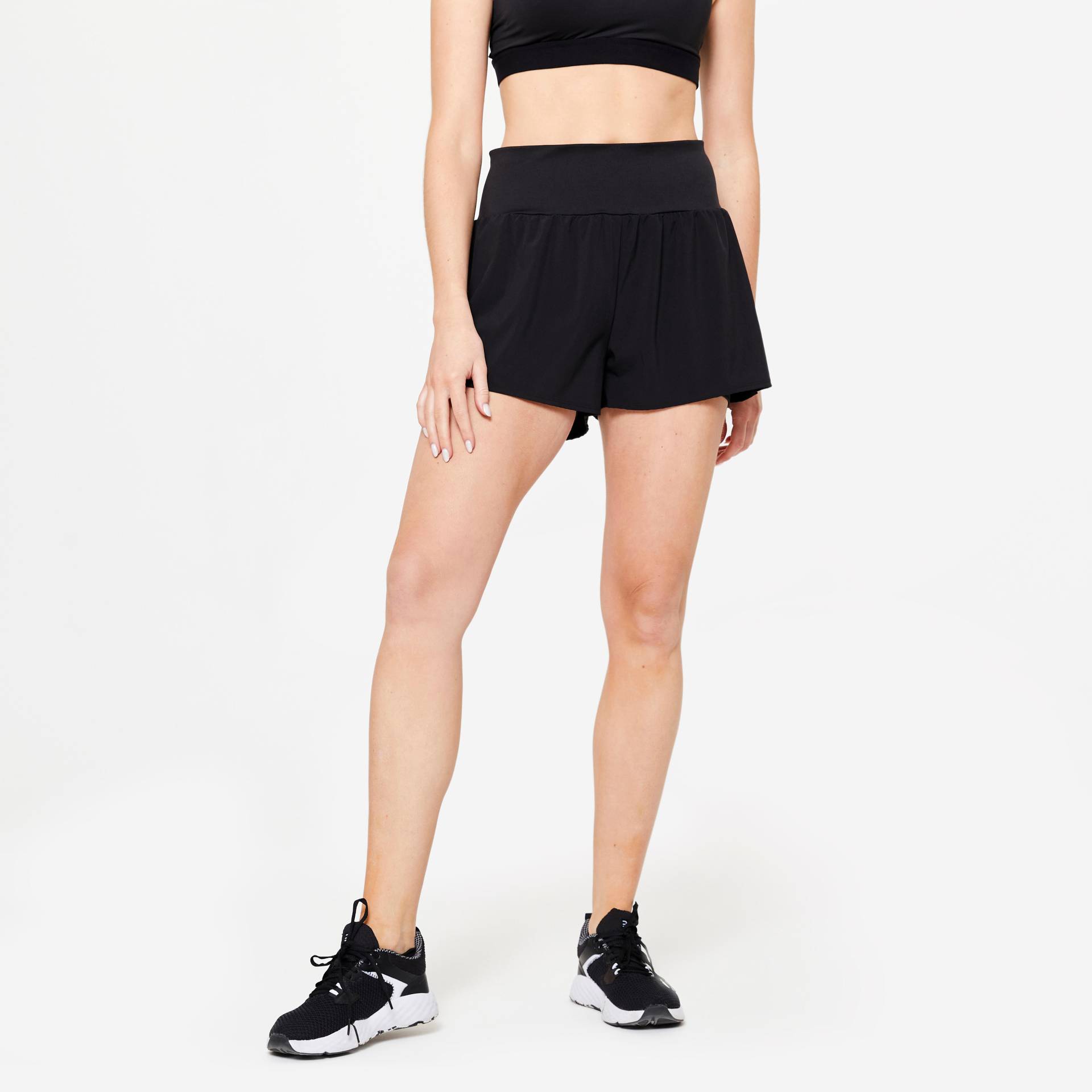 2-in-1-Shorts Fitness Cardio Damen schwarz von Domyos