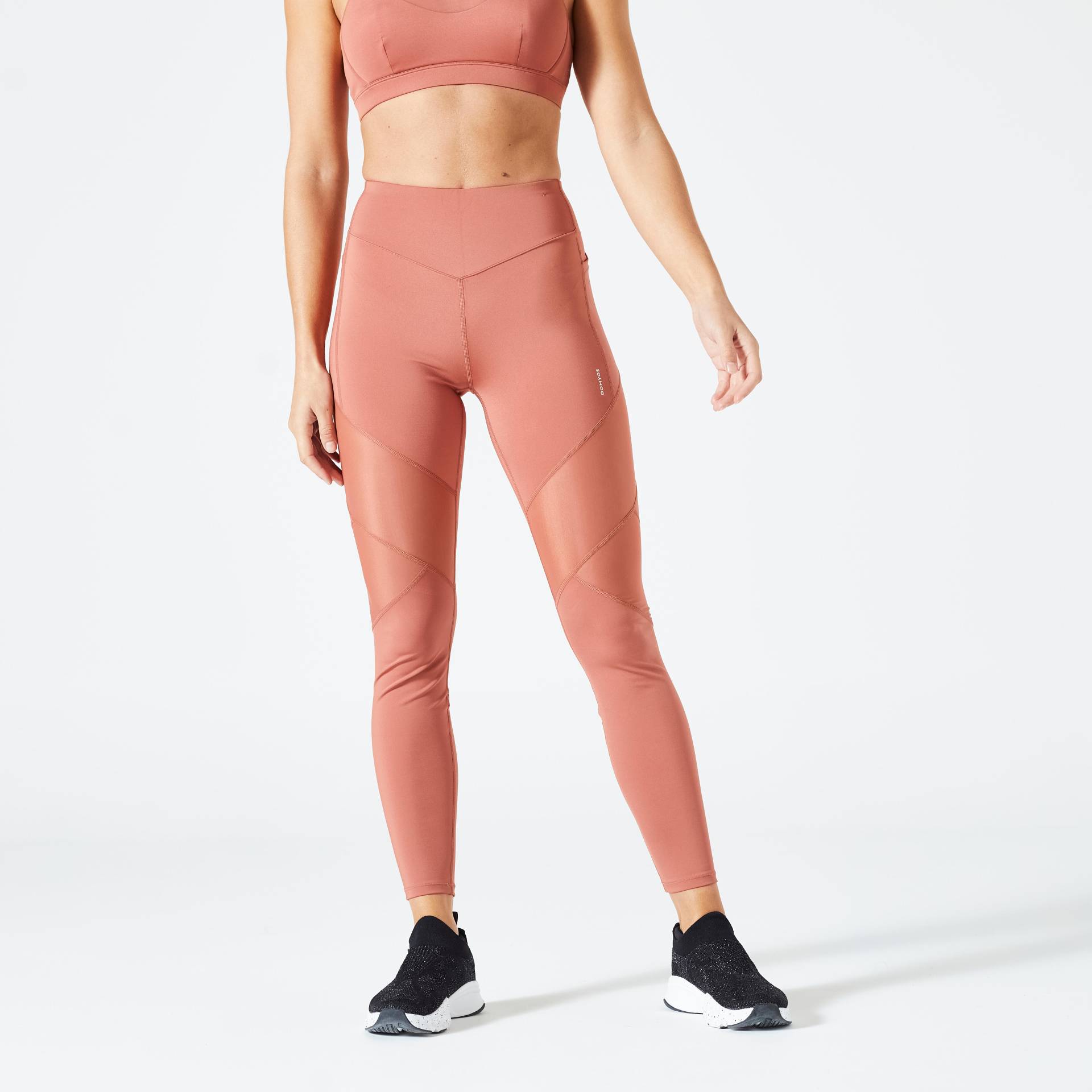 Sportleggings Damen mit hohem Taillenbund - terracotta von Domyos