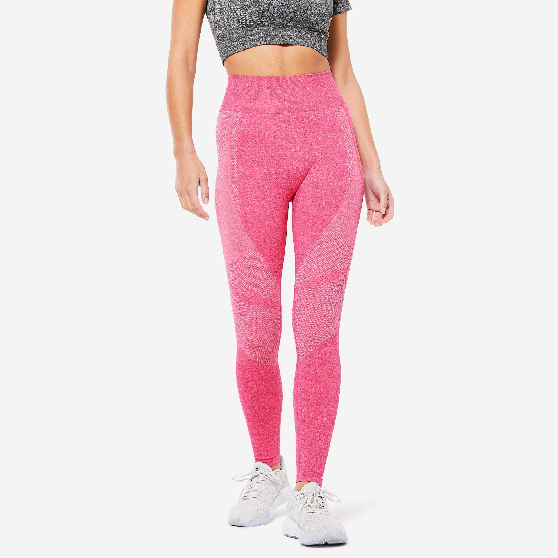 Sportleggings Smartphonetasche hoher Taillenbund seamless - rosa von Domyos
