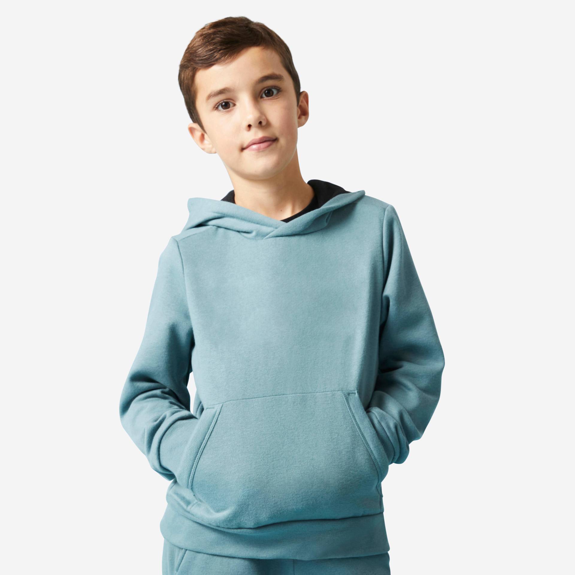 Sweatshirt Kapuze Baumwolle 500 Kinder khakigrün mit Motiv von Domyos
