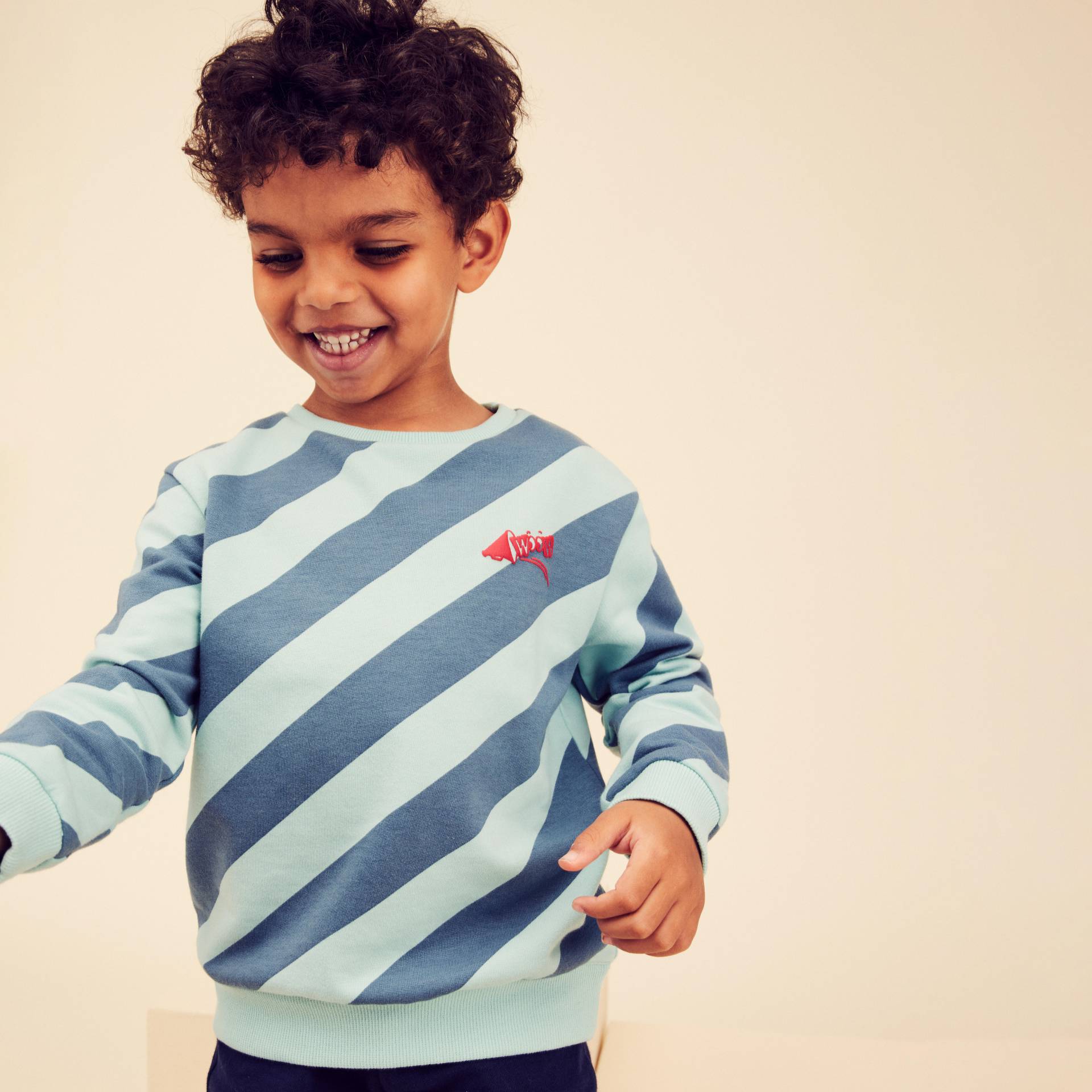 Sweatshirt Kinder Basic - blau/türkis mit Streifen von Domyos