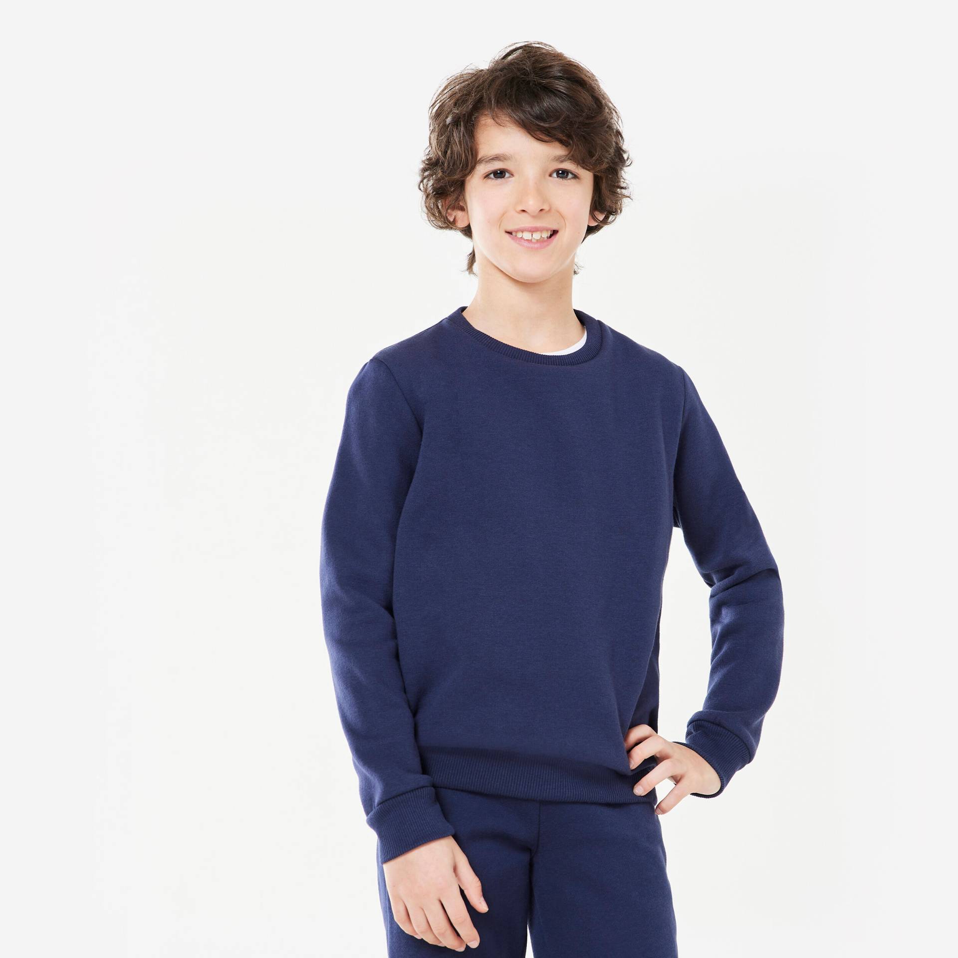 Sweatshirt Kinder Unisex Rundhals warm - marineblau von Domyos