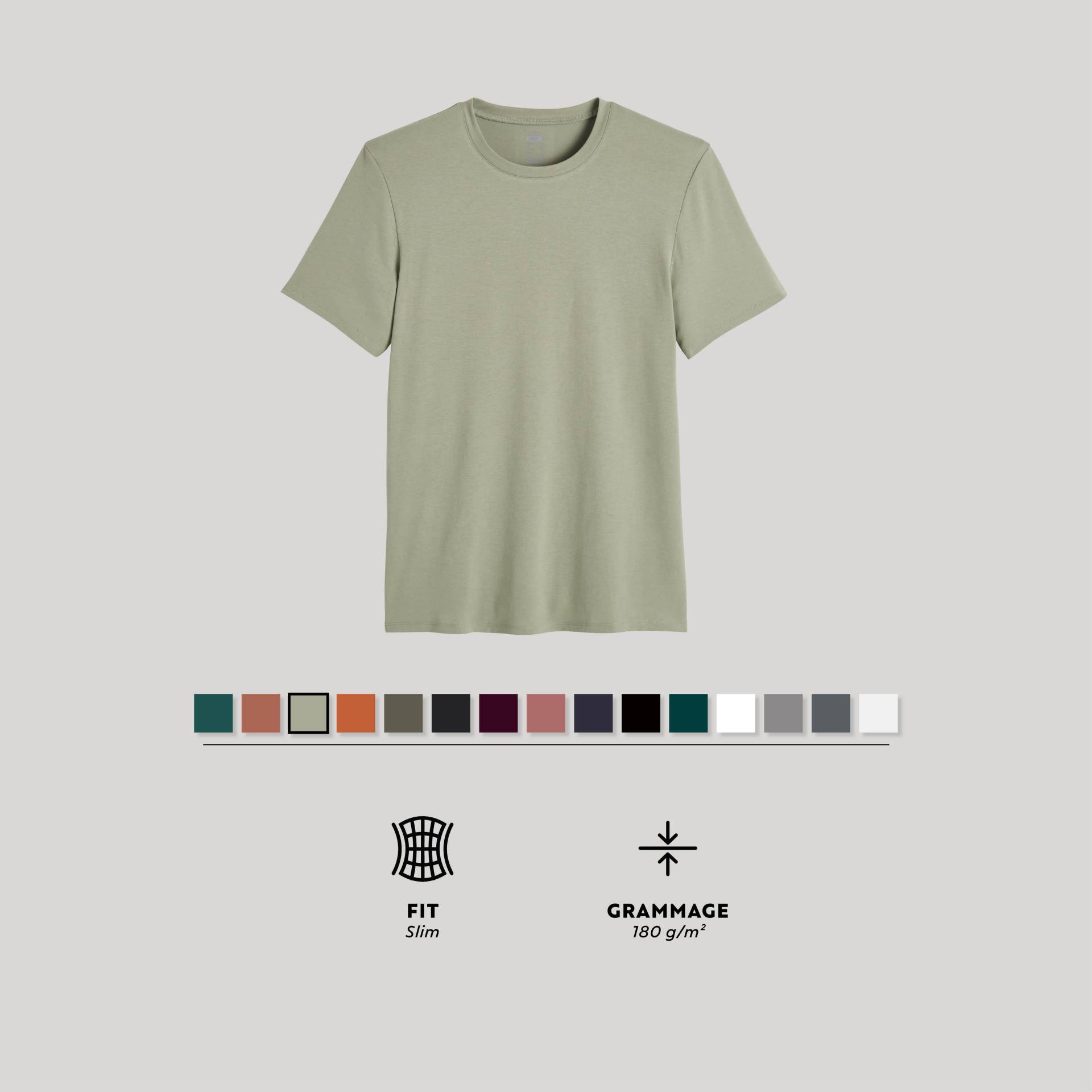 T-Shirt Herren Slim - 500 grau/grün von Domyos