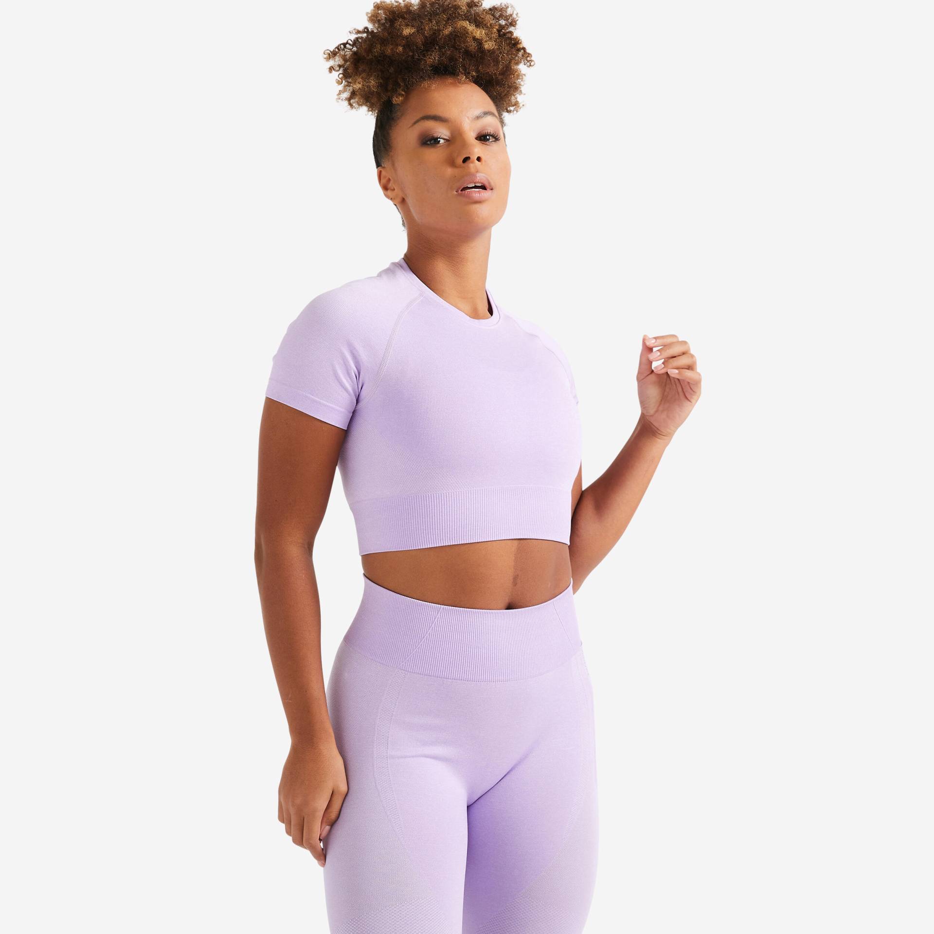 T-Shirt Crop Top Kurzarm Fitness seamless - violett von Domyos