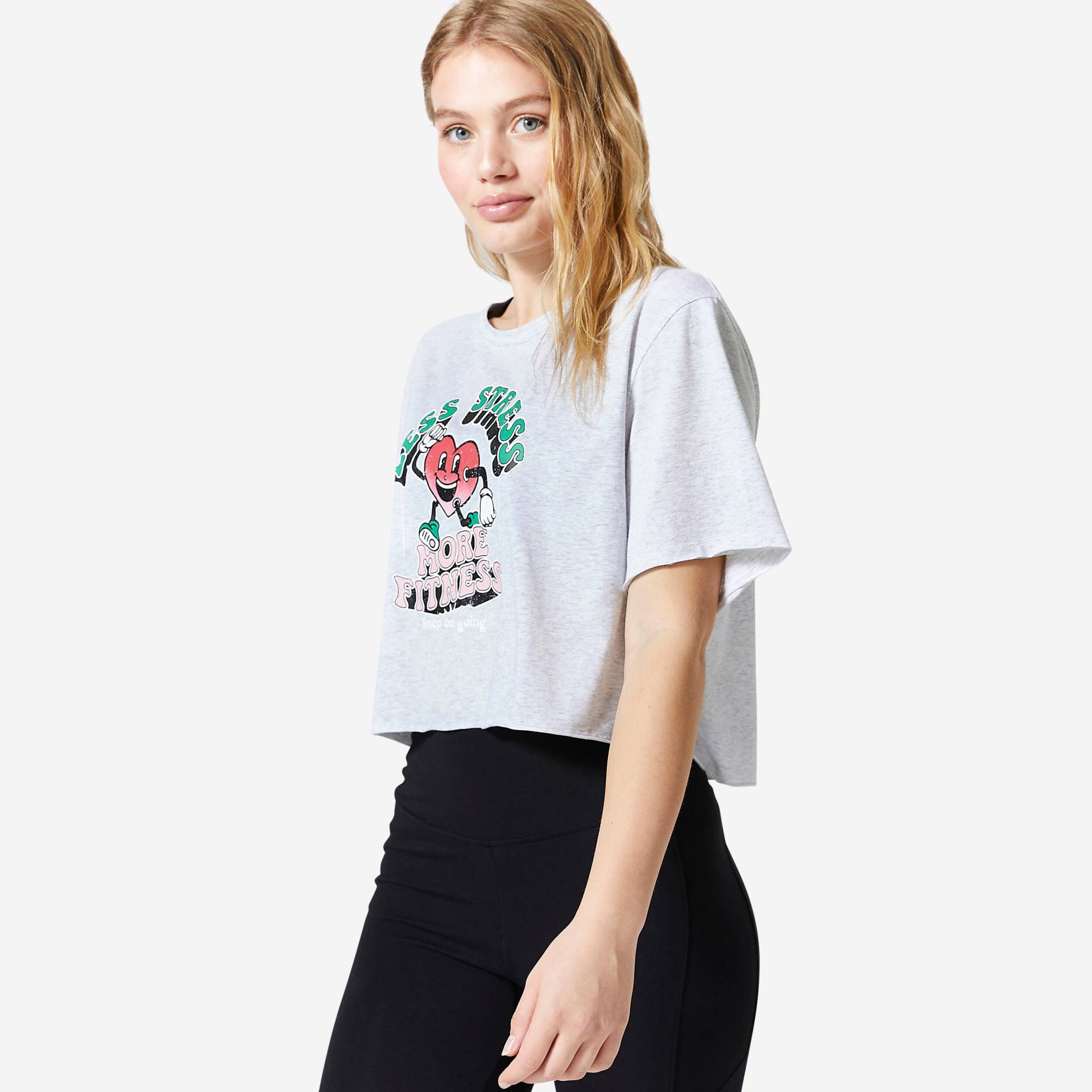 T-Shirt Damen Crop Top - 520 hellgrau von Domyos