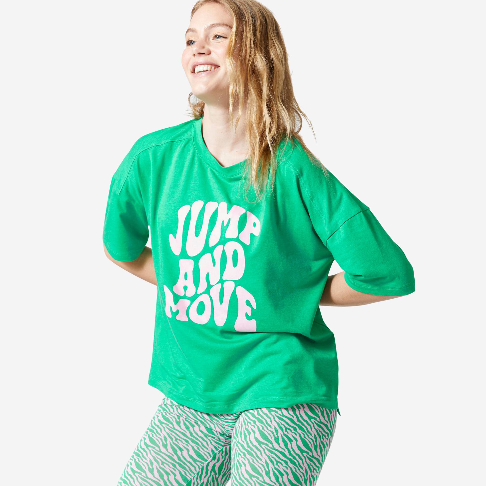 T-Shirt Damen Loose - 520 grün bedruckt von Domyos
