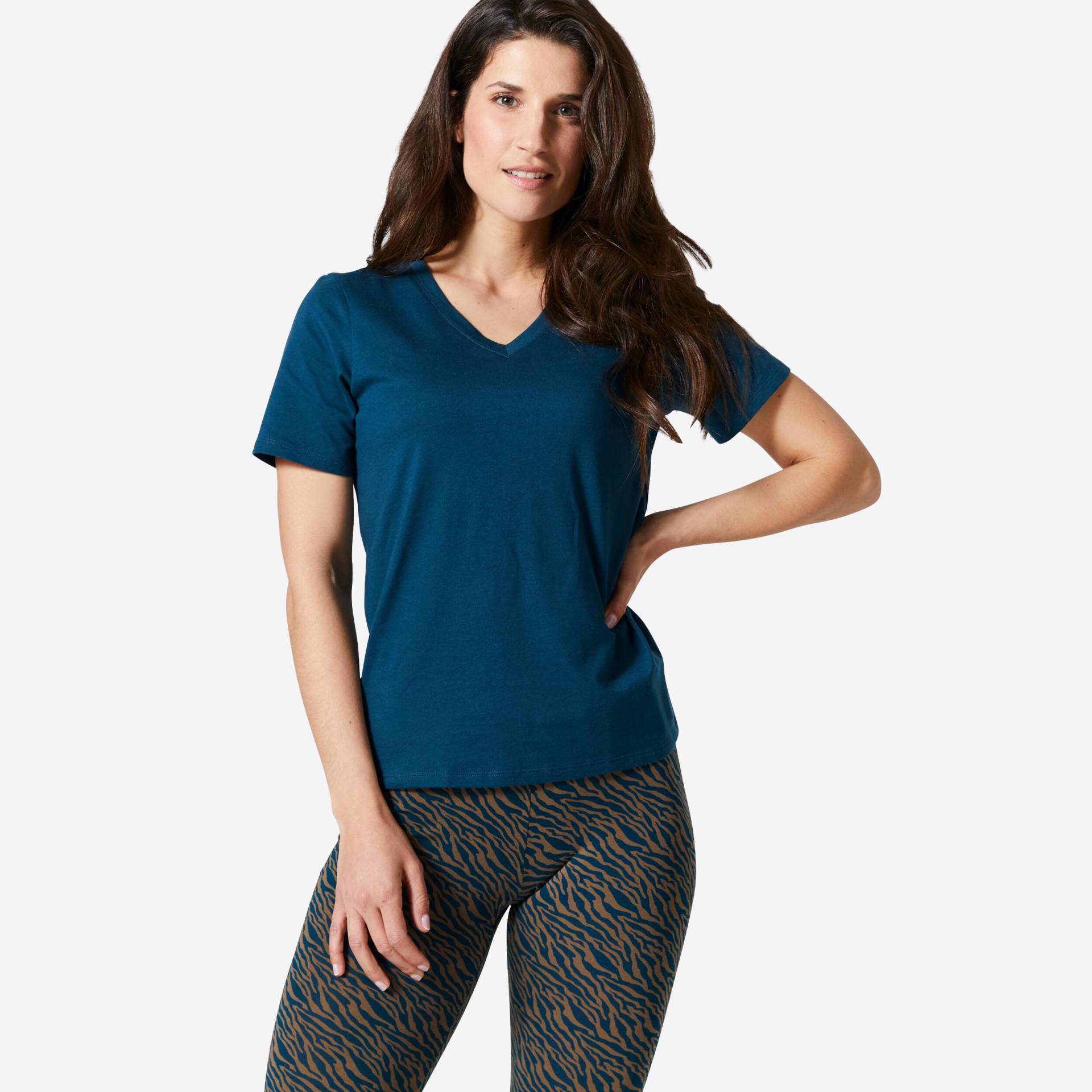 T-Shirt Damen V-Ausschnitt - 500 petrolblau von Domyos