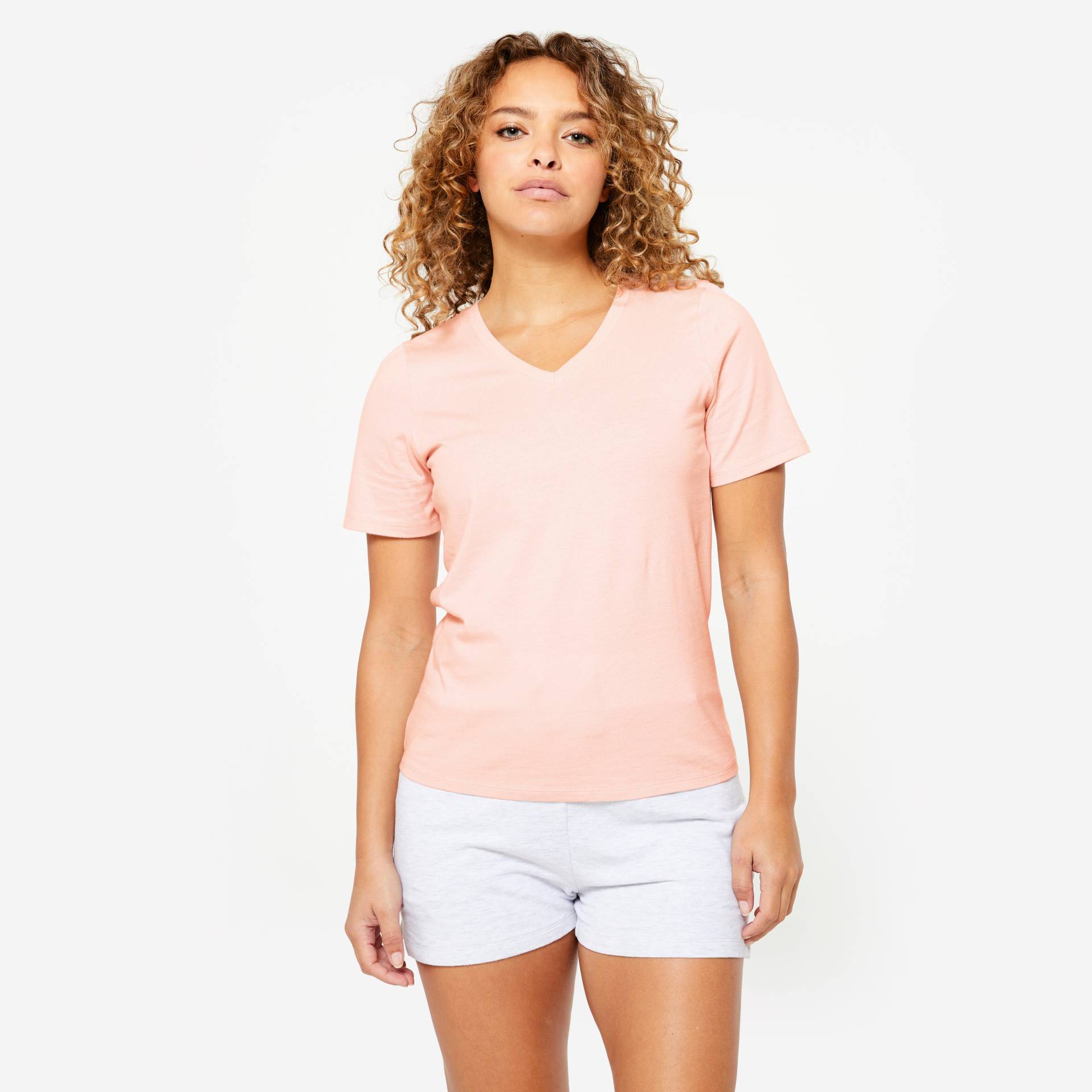 T-Shirt Damen V-Ausschnitt - 500 rosa von Domyos