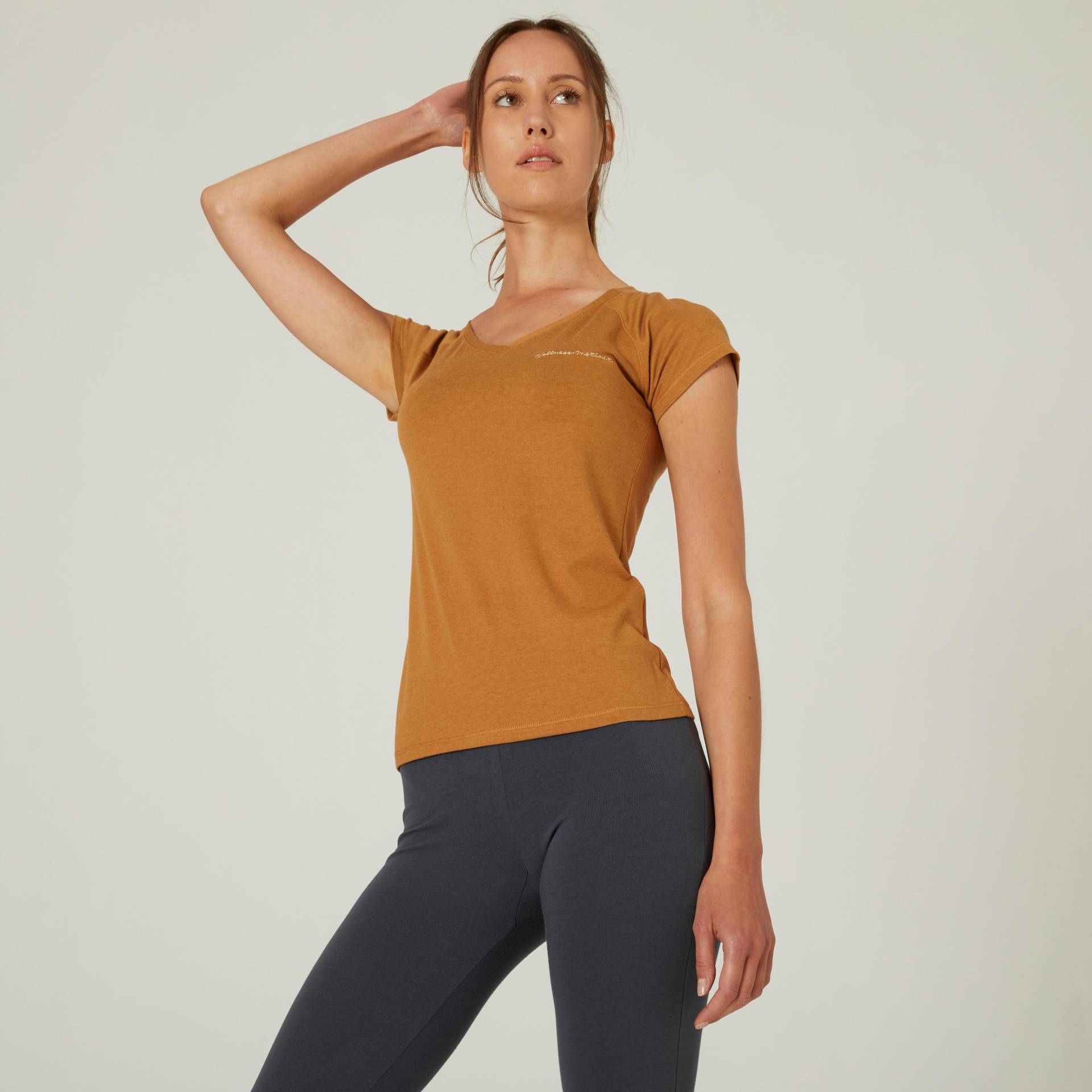 T-Shirt Damen Slim V-Ausschnitt - 500 braun von Domyos