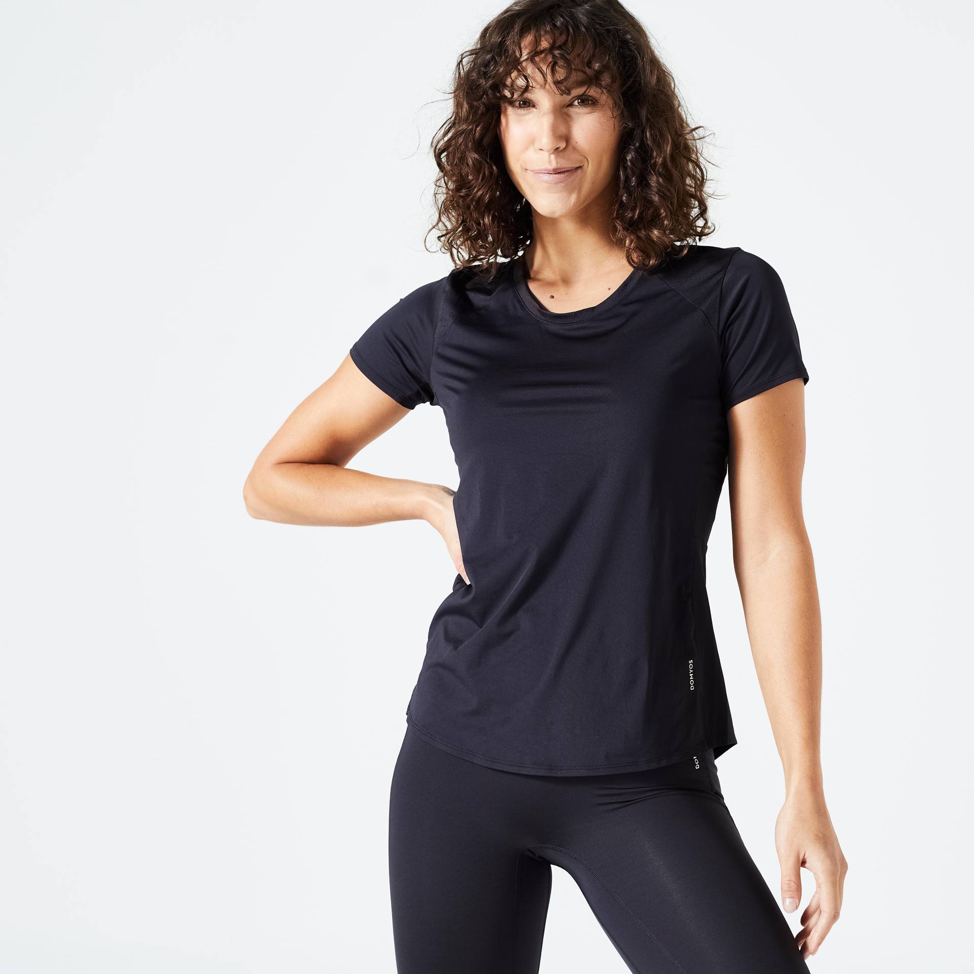 T-Shirt tailliert Fitness Damen - schwarz von Domyos