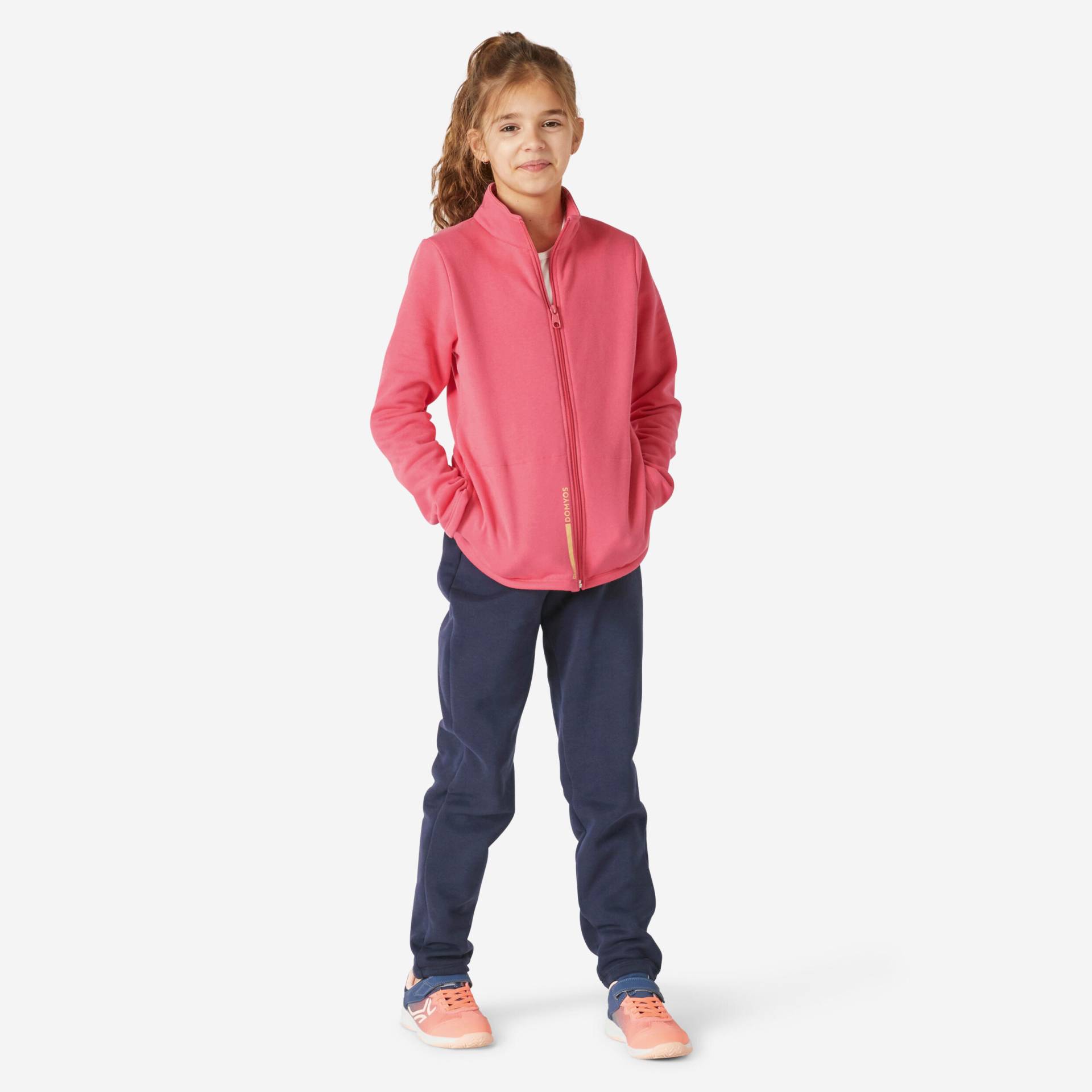 Trainingsanzug Kinder Zip - Warmy warm marineblau/rosa von Domyos