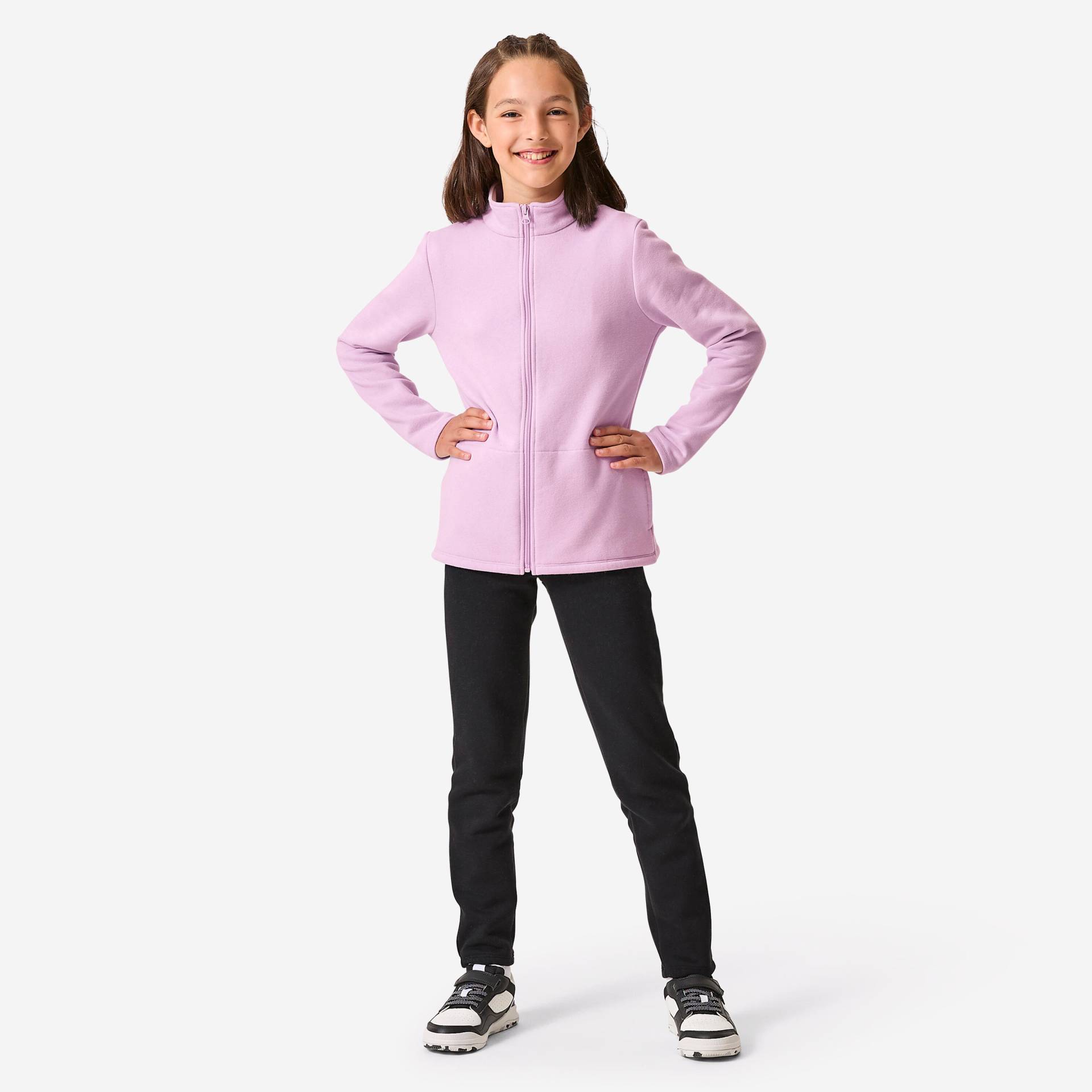 Trainingsanzug Kinder warm Zipp - lila/schwarz von Domyos