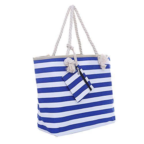 DonDon Strandtasche XXL Familie Badetasche Damen mit Reißverschluss Beach bag groß - Streifen blau weiß von DonDon