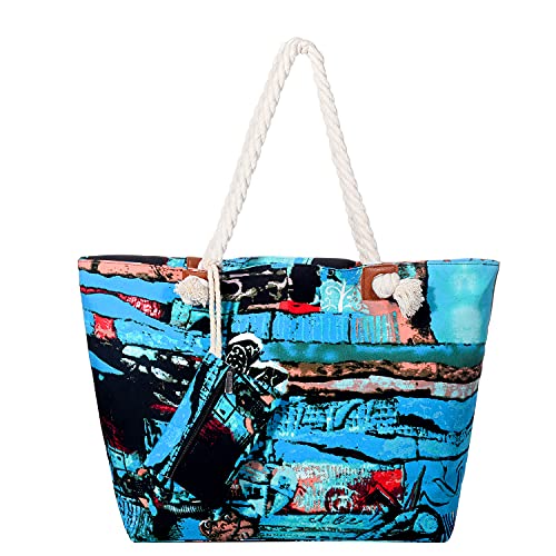 DonDon Badetasche XXL Familie Strandtasche Damen mit Reißverschluss Beach bag groß - Abstract Art von DonDon