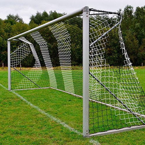 DONET Fußballtornetz 7,5 x 2,5 m Tiefe Oben 0,80 / unten 1,50 m, zweifarbig, PP 4 mm ø, schwarz/weiß von DONET