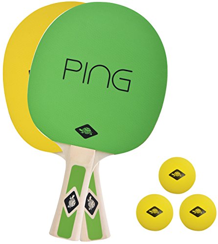 Donic-Schildkröt Tischtennis-Set Ping Pong, 2 Schläger mit Grün-Gelben Belägen, 3 gelbe Bälle, in Tragetasche, 788486 von Schildkröt