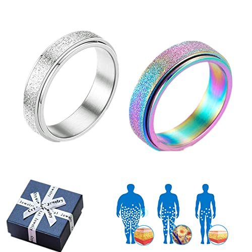 Donubiiu Frostaly Potassium Ion Spinning Ring, Frostaly Potassiumion Spinning Ring, Anxiety Ring Fidget Ring for Anxiety, Colorful Stainless Steel Spinner Rings for Men Women (8,Silver+Aurora) von Donubiiu