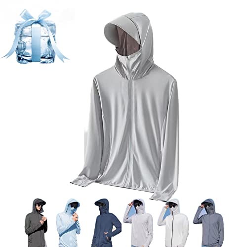 Donubiiu Leichte Sonnenschutzkleidung für Herren/Damen, Lightweight Sun Protection Clothing Ice Silk Hoodie Shirts Jacket (Light Gray,4XL) von Donubiiu