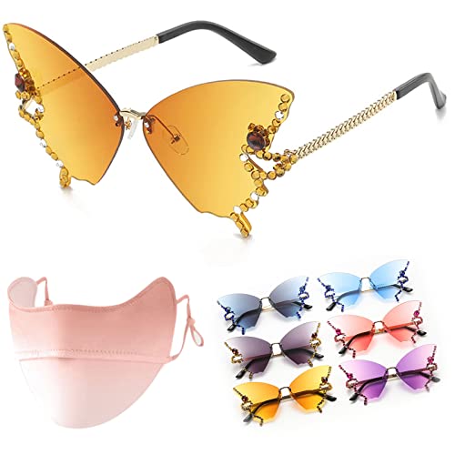 Donubiiu Sonnenbrille mit Schmetterlingsdiamanten, Luxury Diamond Butterfly Sunglasses for Women with Rhinestones (G) von Donubiiu
