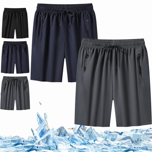 Unisex Super-Stretch-Schnelltrocknende Shorts,Men's Plus Size Ice Silk Stretch Shorts,Mesh Fahrradhose Schnelltrocknende Shorts (Blau+Grau,7XL) von Donubiiu