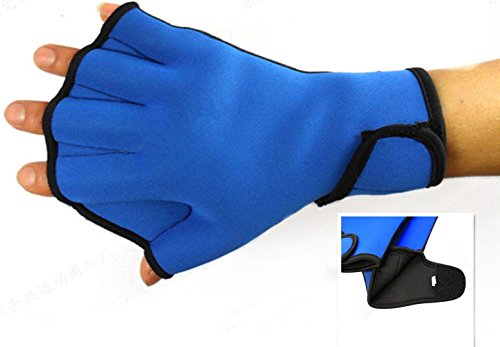 Dooki, Wasserdicht Neopren Webbed Handschuhe Schwimmen Aqua Fit Trainingsübung Flippers Paddel Schwimmhandschuhe, Blau (Groß) von Dooki