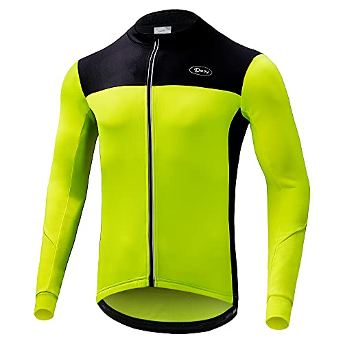 Dooy Herren Fahrradtrikot Thermo Herbst Winter Langarm Fahrradtrikot Atmungsaktiv Softshelljacke mit Durchgehendem Reißverschluss und Gesäßtaschen von Dooy