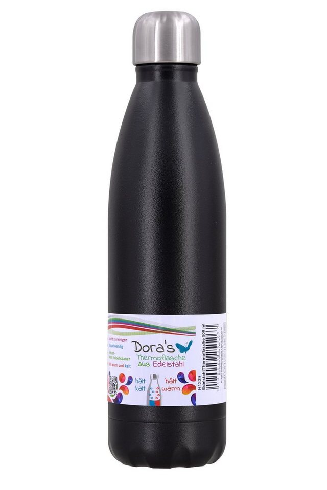 Dora's Trinkflasche Edelstahl Thermoflasche schwarz 500ml von Dora's