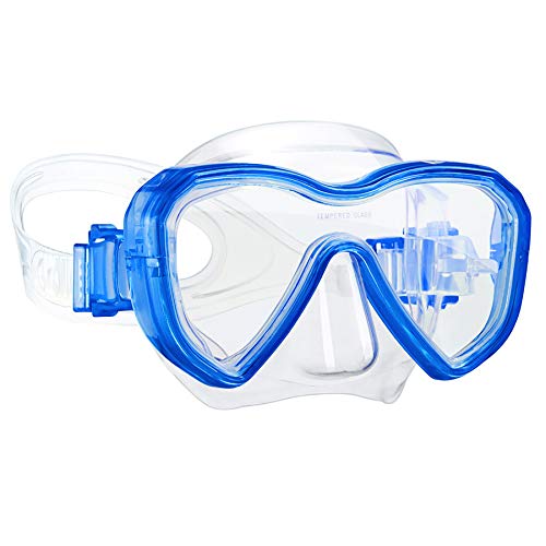Dorlle Kinder Taucherbrille Tauchmaske,Anti-Fog und Anti-Leck Schnorchelbrille Schwimmbrille Wasserdicht Tempered Glas Maske für Kinder,Blau von Dorlle
