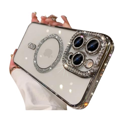 Doulings Magnetische Serie für iPhone-Hülle, kompatibel mit MagSafe, militärischer Fall- und Kameralinsenschutz, luxuriöse, glitzernde, diamantbeschichtete Stoßstange, transparent, stoßfeste Abdeckung von Doulings