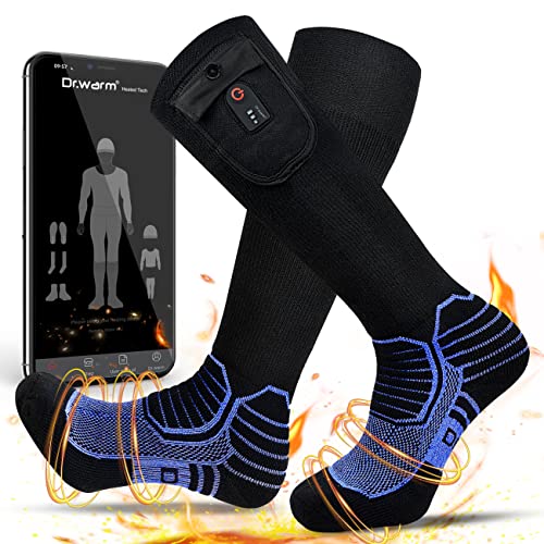 Beheizbare Socken für Herren Damen Elektrisch Beheizte Socken 3000mAh Wiederaufladbare Batterie APP-Steuerung Fußwärmer für Outdoor-Sport (APP-Steuerung, L) von DR. WARM