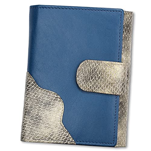 DrachenLeder Brieftasche Portemonnaie hoch blau grau Geldbörse Leder D3OPS700W von DrachenLeder