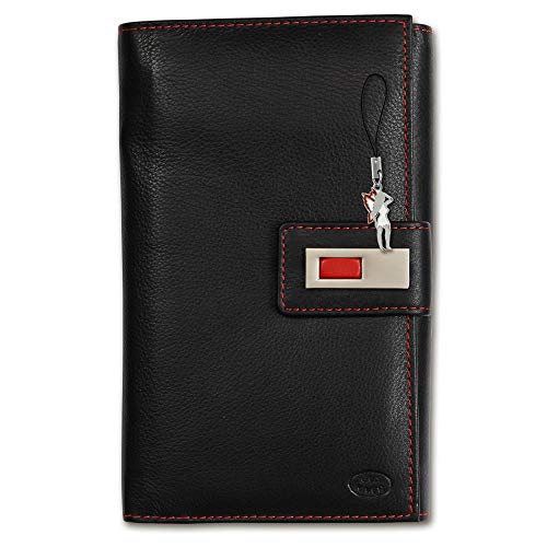 Old River Unisex Portemonnaie Geldbörse schwarz rot Leder 11x3x17cm OPD715S Leder Portemonnaie von DrachenLeder