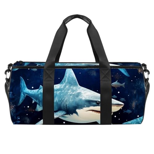 DragonBtu Duffle Bag – Große Reisetasche für Damen und Herren, Fußball-Mam-Tasche mit Schuhfach – perfekte Handgepäcktasche mit Star-Hai-Aufdruck, Mehrfarbig 1, 45x23x23cm/17.7x9x9in, Reisetasche von DragonBtu