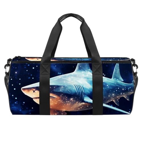 DragonBtu Duffle Bag – Große Reisetasche für Damen und Herren, Fußball-Mam-Tasche mit Schuhfach – perfekte Handgepäcktasche mit Star-Hai-Aufdruck, Mehrfarbig 10, 45x23x23cm/17.7x9x9in, Reisetasche von DragonBtu
