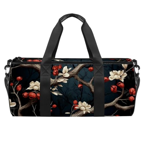DragonBtu Handgepäck, Seesack, geräumige und vielseitige Reisetasche, Motiv: Bäume, rote Blumen, mehrfarbig 3, 45x23x23cm/17.7x9x9in, Reisetasche von DragonBtu